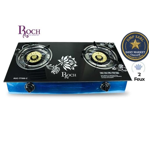Plaque à gaz vitrée Roch RGCTT506 2 feux noir design compact cuisine moderne