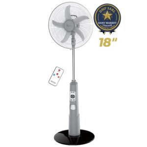 Ventilateur rechargeable Roch RSF918R blanc avec télécommande et batterie intégrée AC/DC