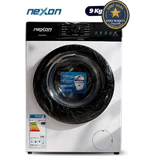 Machine à laver NEXON 9KG Inverter blanche avec porte effet marbre